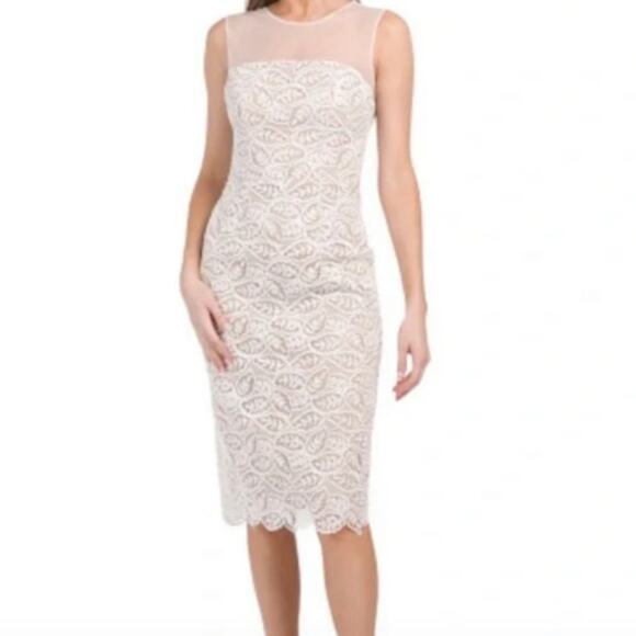 Dress the Population Tegan Illusion Mesh Embroidered Lace Cocktail Dress NEW S - Picture 2 of 13